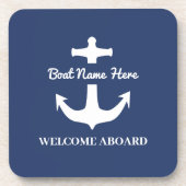 Aangepaste anchor Navy Blue Nautical Boat Name Bier Onderzetter (Voorkant)