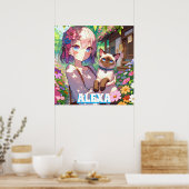 Aangepaste Anime Meisje en Siamese Kat Poster (Keuken)