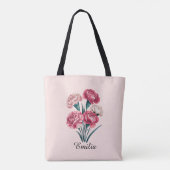 Aangepaste Anjer Januari Geboortebloem Tote Bag (Achterkant)