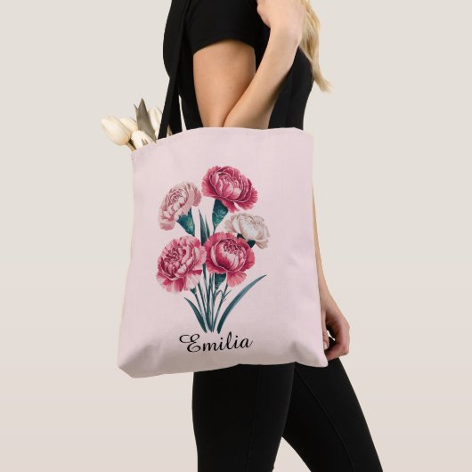 Aangepaste Anjer Januari Geboortebloem Tote Bag (Dichtbij)