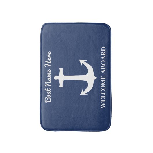 Aangepaste anker marine Blue Bath Mat Boat Name We (Voorkant Verticaal)