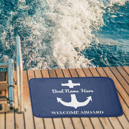 Aangepaste anker marine Blue Bath Mat Boat Name We