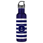 Aangepaste anker op Navy Blue en White Striped Waterfles (Voorkant)