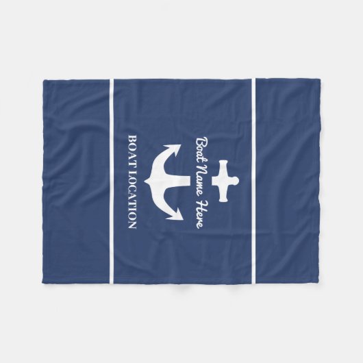 Aangepaste ankerplaats blauwe bootnaam fleece deken (Voorkant (Horizontaal))