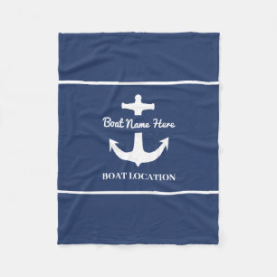 Aangepaste ankerplaats blauwe bootnaam fleece deken