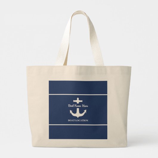 Aangepaste ankerplaats blauwe bootnaam grote tote bag (Achterkant)