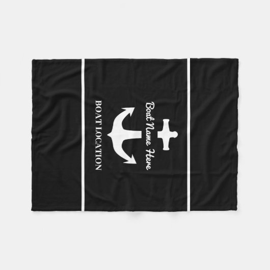 Aangepaste ankerplaats zwarte bootnaam fleece deken (Voorkant (Horizontaal))