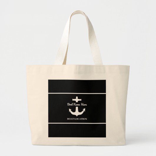 Aangepaste ankerplaats zwarte bootnaam grote tote bag (Voorkant)