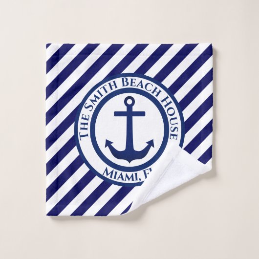 Aangepaste ankerstempel en diagonale strepen bad handdoek (Wasdoekje)