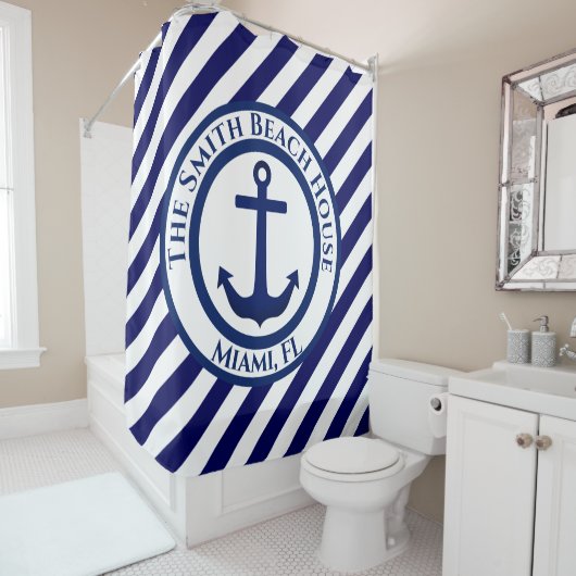Aangepaste ankerstempel en diagonale strepen douchegordijn (In situ)