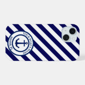 Aangepaste ankerstempel en diagonale strepen iPhone 15 case (Achterkant horizontaal)