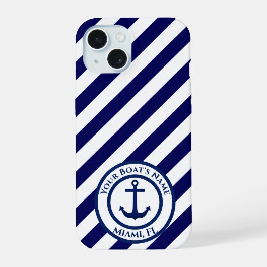 Aangepaste ankerstempel en diagonale strepen iPhone 15 case (Achterkant)