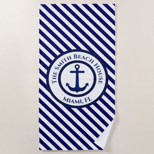 Aangepaste ankerstempel en diagonale strepen strandlaken (Voorkant)