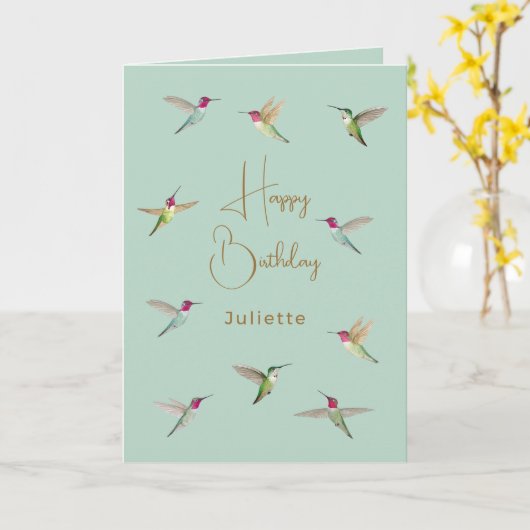 Aangepaste Anna's Hummingbird Verjaardag Kaart (Gele Bloem)