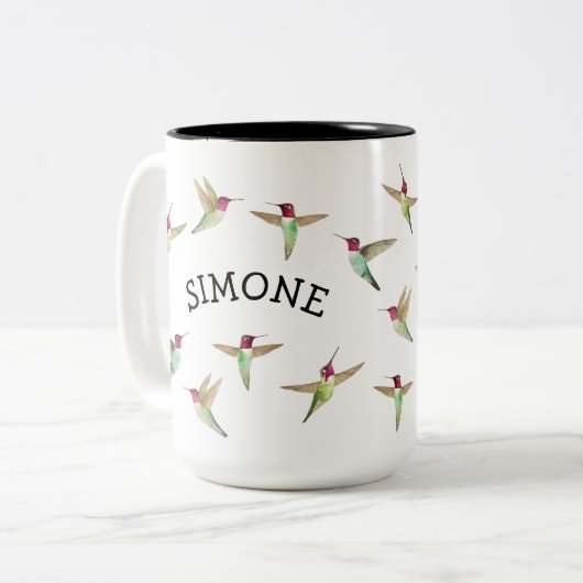 Aangepaste Anna's Hummingvogels Tweekleurige Koffiemok (Voorkant links)