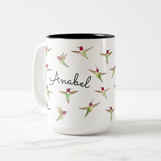 Aangepaste Anna's Hummingvogels Tweekleurige Koffiemok (Voorkant links)