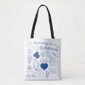 Aangepaste Apotheek Technicus Blue Doodle Line Art Tote Bag (Voorkant)