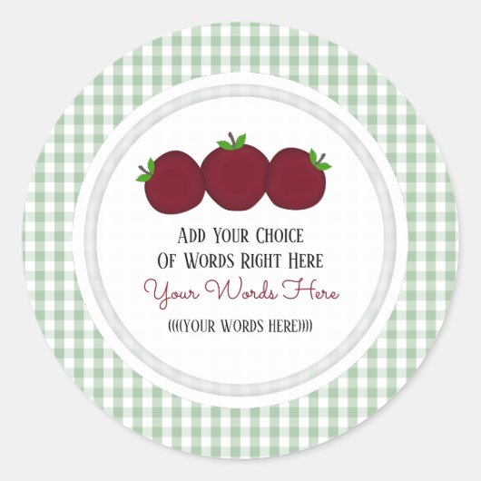 Aangepaste Apple Gingham Klassieke Ronde Sticker (Voorkant)
