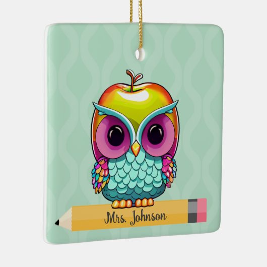 Aangepaste Apple Uil Leraar Naam Kerst Ornament (Rechts)