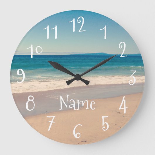 Aangepaste Aqua Beach Scene Grote Klok (Voorkant)