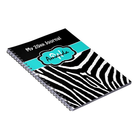 Aangepaste Aqua Black White Zebra Stripe Journal Notitieboek (Rechterzijde)