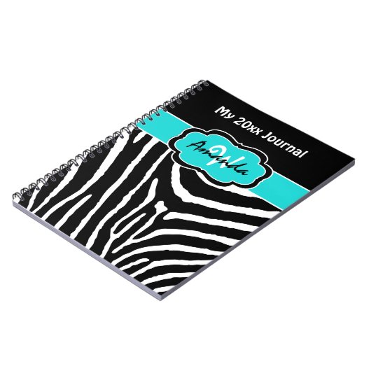 Aangepaste Aqua Black White Zebra Stripe Journal Notitieboek (Linkerzijde)