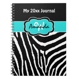 Aangepaste Aqua Black White Zebra Stripe Journal Notitieboek