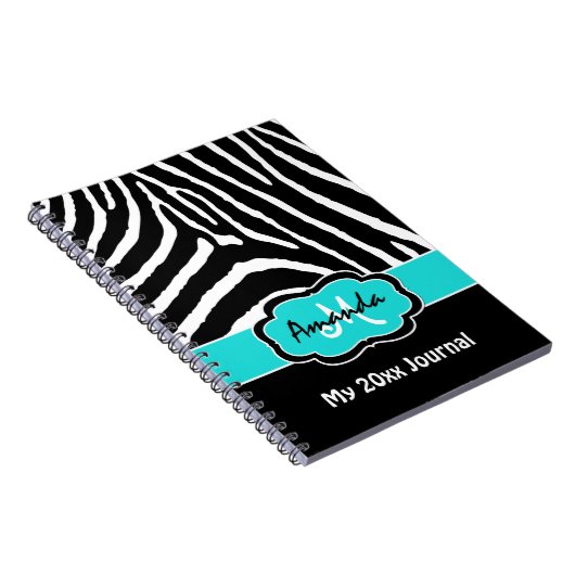 Aangepaste Aqua Black White Zebra Stripe Journal Notitieboek (Rechterzijde)