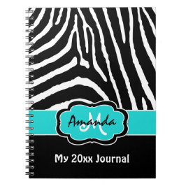 Aangepaste Aqua Black White Zebra Stripe Journal Notitieboek