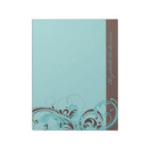 Aangepaste Aqua Blue Brown Floral Large Notitieblok (Linkerzijde)