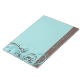 Aangepaste Aqua Blue Brown Floral Large Notitieblok (Schuin)
