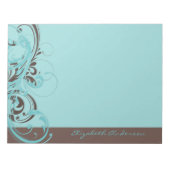 Aangepaste Aqua Blue Brown Floral Large Notitieblok (Voorkant)