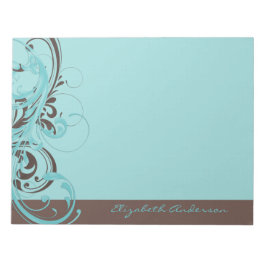 Aangepaste Aqua Blue Brown Floral Large Notitieblok