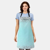 Aangepaste Aqua Blue Glitter Name Kitchen Apron Schort (Gedragen)