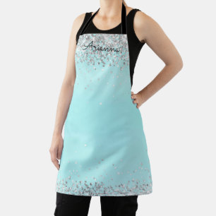 Aangepaste Aqua Blue Glitter Name Kitchen Apron Schort