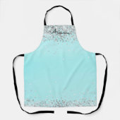 Aangepaste Aqua Blue Glitter Name Kitchen Apron Schort (Voorkant)