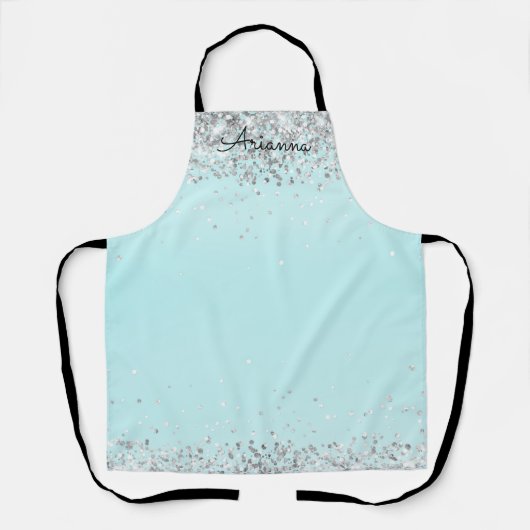 Aangepaste Aqua Blue Glitter Name Kitchen Apron Schort (Voorkant)