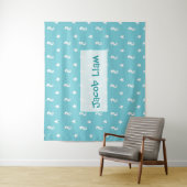 Aangepaste Aqua Blue Seahorse Boys Name Tapestry Wandkleed (In situ)
