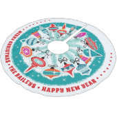 Aangepaste Aqua Border Retro-Ornamenten Kerstboom Rok (Gekanteld)