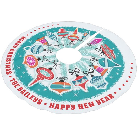 Aangepaste Aqua Border Retro-Ornamenten Kerstboom Rok (Gekanteld)