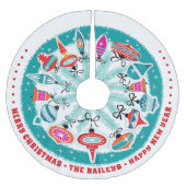 Aangepaste Aqua Border Retro-Ornamenten Kerstboom Rok (Voorkant)