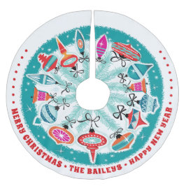 Aangepaste Aqua Border Retro-Ornamenten Kerstboom Rok