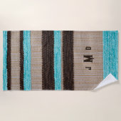 Aangepaste Aqua/Brw Horizontal Mannen Beach Towel Strandlaken (Voorkant)
