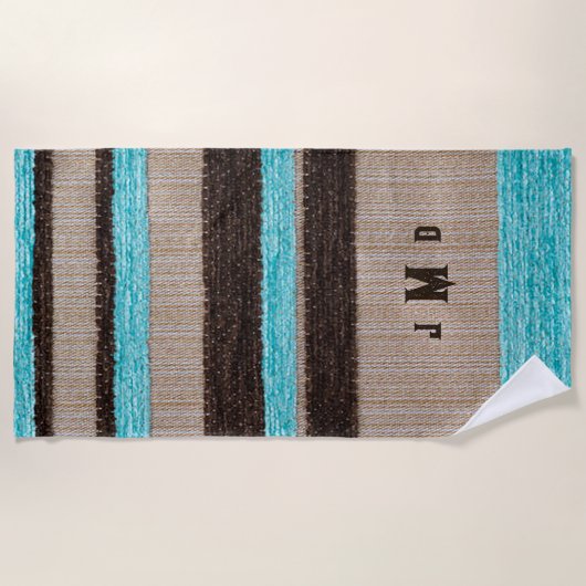 Aangepaste Aqua/Brw Horizontal Mannen Beach Towel Strandlaken (Voorkant)
