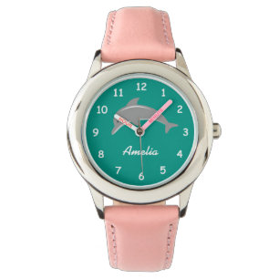 Aangepaste aqua en roze meisjes horloge met schatt