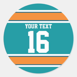 Aangepaste Aqua Green en Oranje Sport Stripes Ronde Sticker