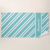 Aangepaste Aqua Green en White Stripes Strandlaken (Voorkant)