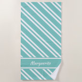 Aangepaste Aqua Green en White Stripes Strandlaken (Voorkant)
