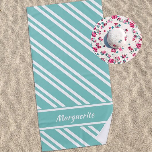 Aangepaste Aqua Green en White Stripes Strandlaken