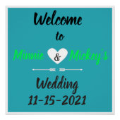 Aangepaste Aqua Heart Weddenschap Welkomstteken Perfect Poster (Voorkant)